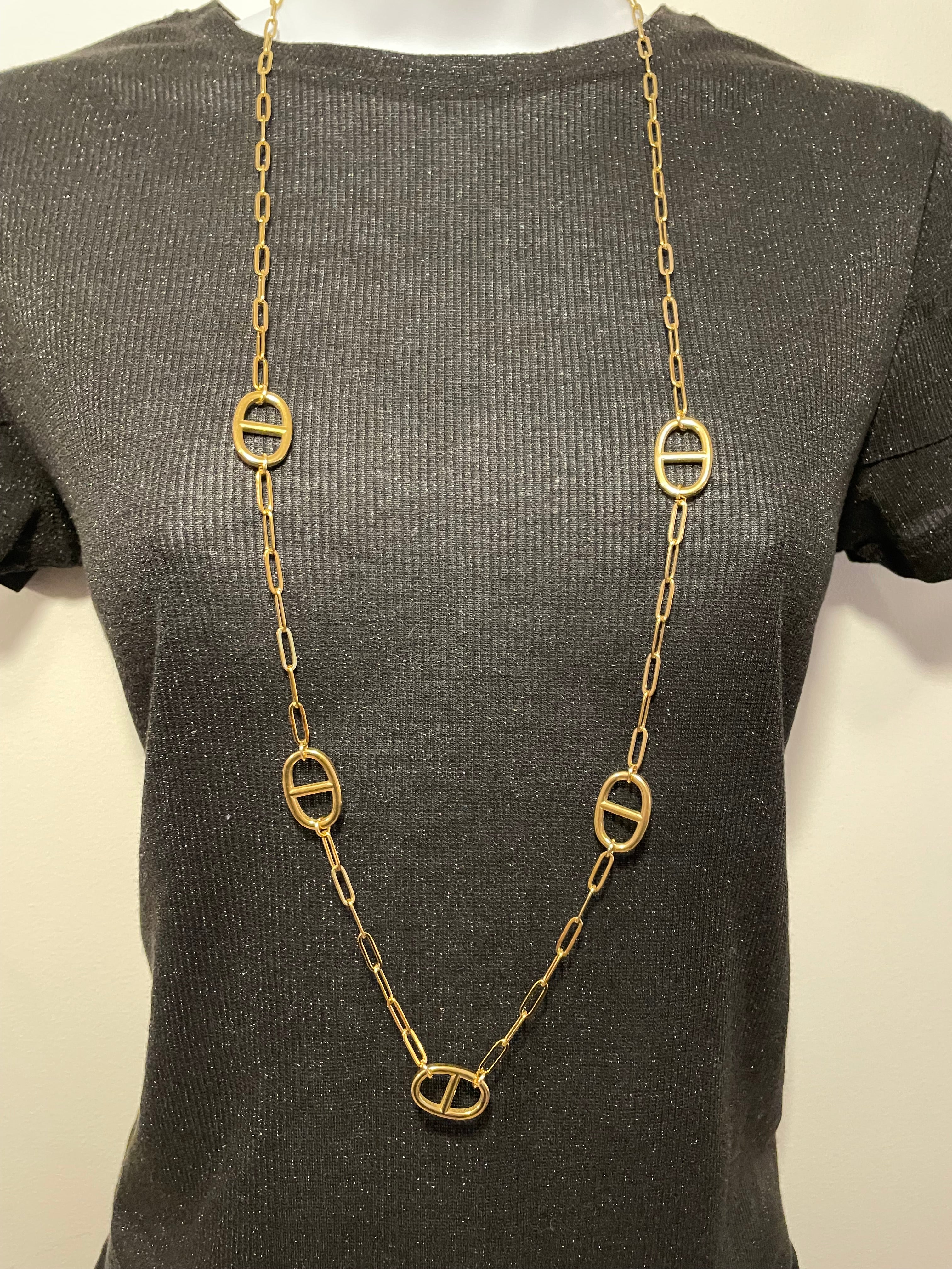 Collier sautoir acier inoxydable maille marine doré