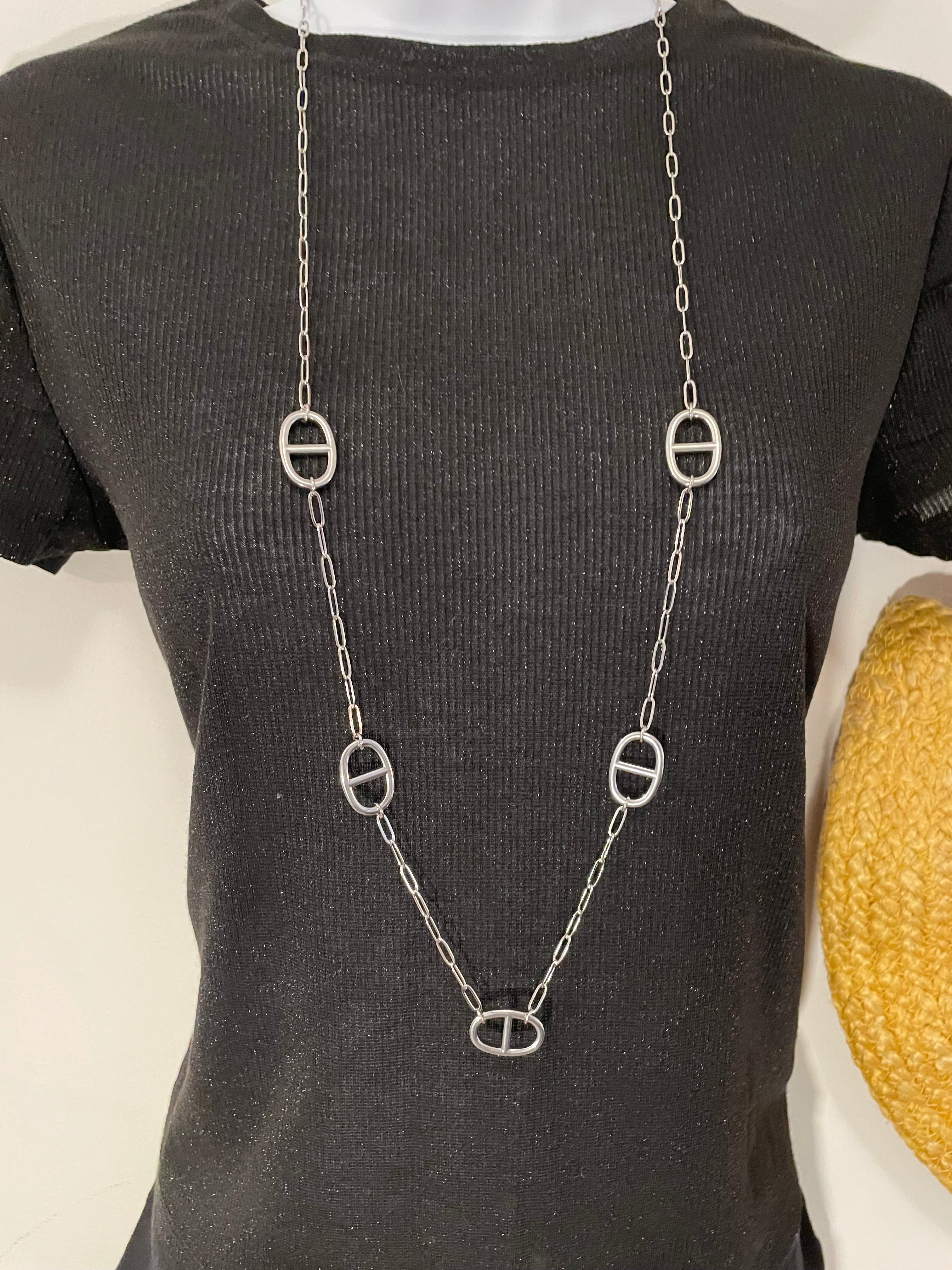 Collier sautoir acier inoxydable maille marine argenté